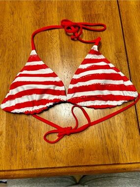 Red & White Striped Triangle Swim Top - Women's One Piece Bikini Top Sm/Med